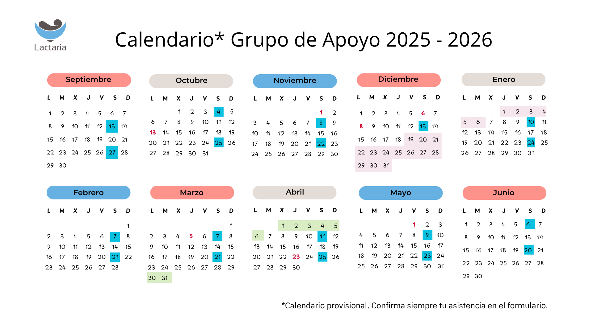 Calendario Grupo de Apoyo 2025–2026