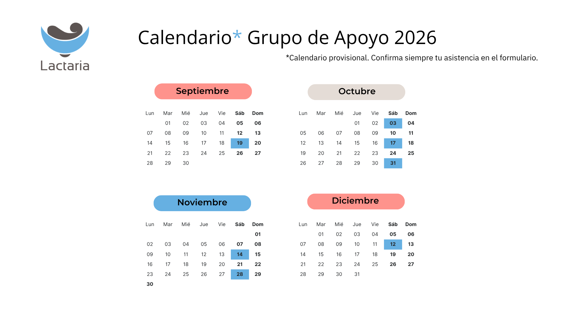 Calendario Grupo de Apoyo 2026